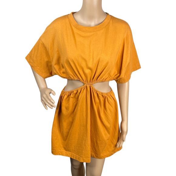 Free People Beach Mustard Orange Dandelion Cut Out Mini T-shirt Dress SZ XS - Picture 5 of 12